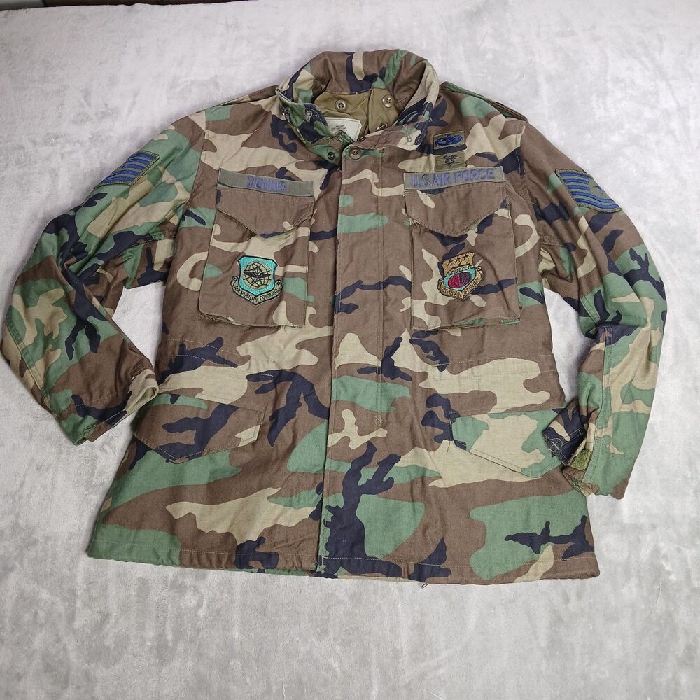 Vtg 80s USAF Woodland Camo Field Jacket M Medium Short Gorpcore Streetwear Coat